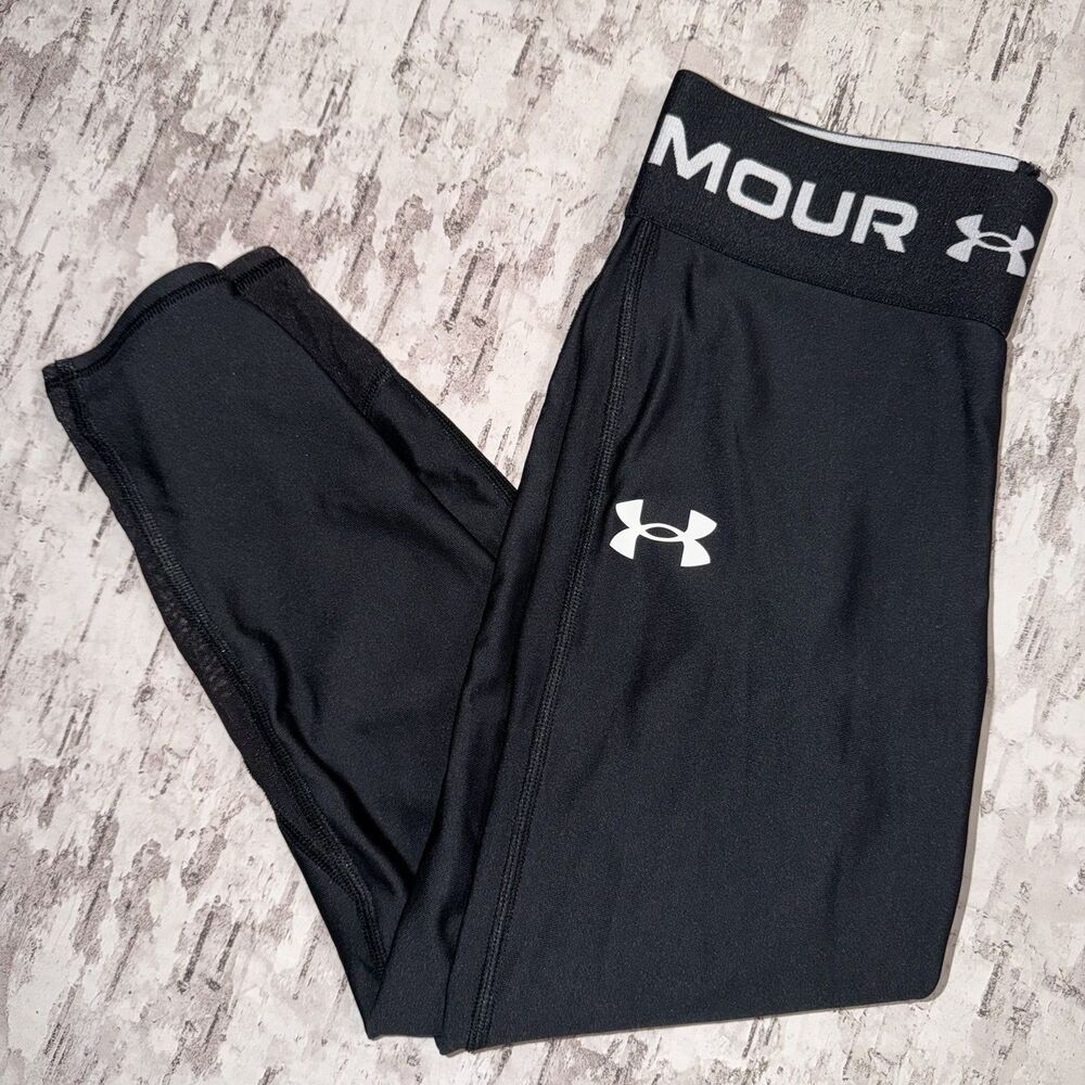 Girls Under Armour Medium Heat Gear Black/White Leggings
